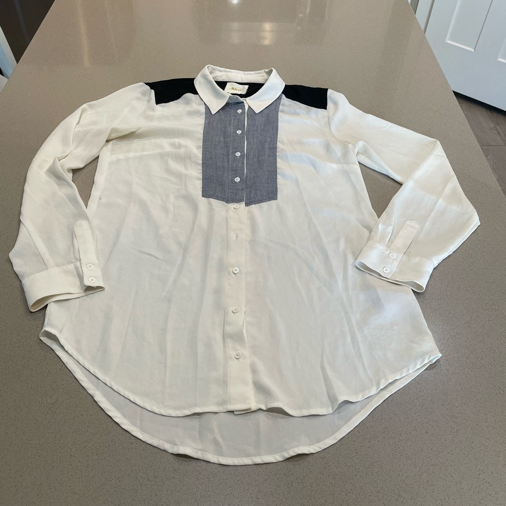 Anthropologie Maeve Alexis Button Down Blouse Chambray BiB Size 6